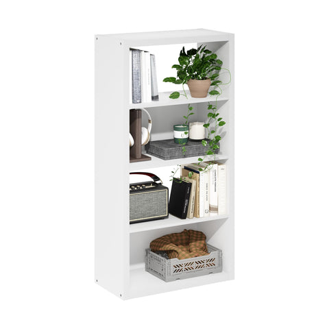 Furinno Viola Book Shelf, 4-Tier Bookshelf, Extra Thick Frame Bookcase with Open Shelf, Open Back Design, 11.3" x 23.2" x 45.4", for Living Room, Bedroom, Home Office, White