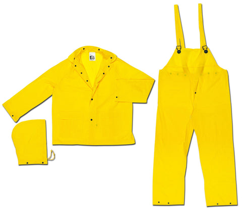 MCR Safety O703X3 Squall PVC Single Ply 3-Piece Rainsuit, Yellow, 3X-Large