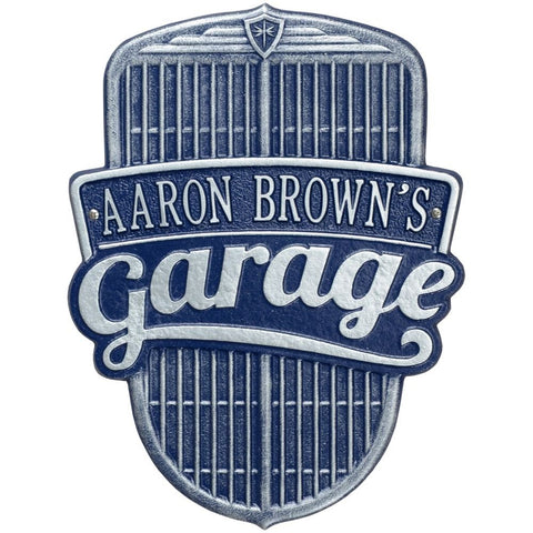 Whitehall 2822DS Car Grille Garage Plaque - Standard Wall - One Line - in Dark Blue/Silver 14.5 x 11 x .34