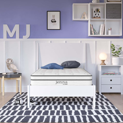 Modway MOD-7093-WHI Jenna 6" Innerspring Pillow Top Twin Mattress, White