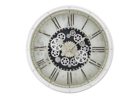 Monarch Specialties I 9033 Clocks, 30" Round, Gear Mechanism, Oversized, Wall Clock, White