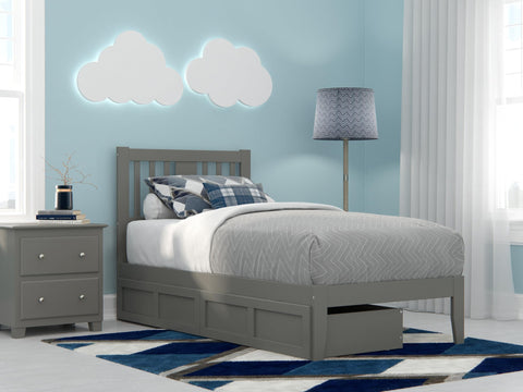 Tahoe Twin Bed with USB Turbo Charger and 2 Drawers in Grey