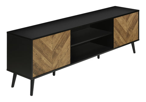 Monarch Specialties I 2781 Tv Stand, 72 Inch, Console, Media Entertainment Center, Storage Cabinet, Living Room, Bedroom, Brown and Black Laminate, Black Wood Legs