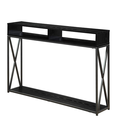 Convenience Concepts Tucson Deluxe 2 Tier Console Table 47.25" - Modern Industrial Sofa Table with Storage Shelves, Entryway hall Table for Living Room, Black/Black