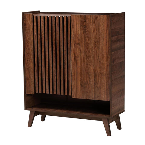 Baxton Studio Paricia 7-Shelf Wood Shoe Cabinet in Walnut Brown