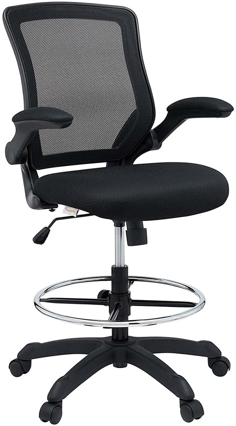 Modway Veer Reception Desk Flip-Up Arm Drafting Chair in Black