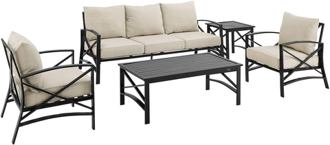 Kaplan 5Pc Outdoor Sofa Patio Furniture Set Oatmeal/Oil Rubbed Bronze - Sofa, Coffee Table, Side Table, & 2 Arm Chairs