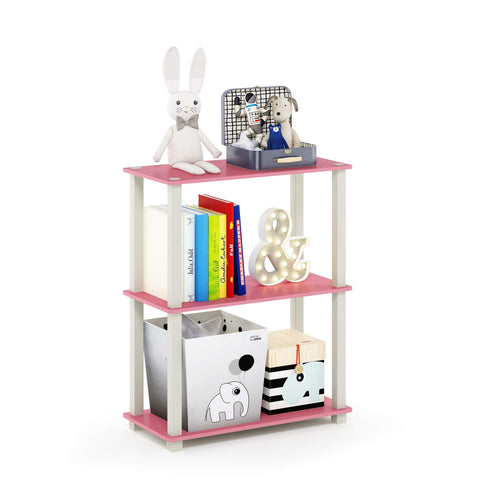 Furinno TURN-S-TUBE Storage Shelves, 3-Tier Book Shelf, Corner Shelf, Toolless Open Shelves, for Organization and Storage, Living Room, Garage, Home Office, Pink