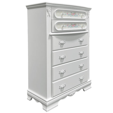 Acme Flora Contemporary Wood Rectangular Chest with 5 Drawers in White