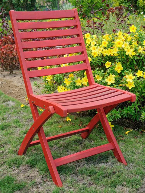 International Caravan Furniture Piece Acacia Folding S/2 Ladder Back Armchair with Barn Red Finish