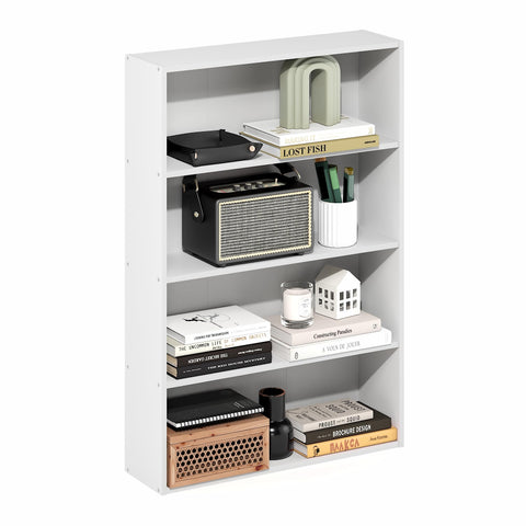 Furinno Basic Book Shelf, 4-Tier Bookcase with Open Shelf, Bookshelf, Cube Storage Organizer, 6 x 24 x 35, for Living Room, Bedroom, Home Office, White