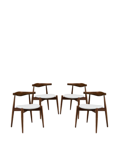 Modway Stalwart Mid-Century Modern Faux Leather Upholstered Four Dining Chairs in Dark Walnut White
