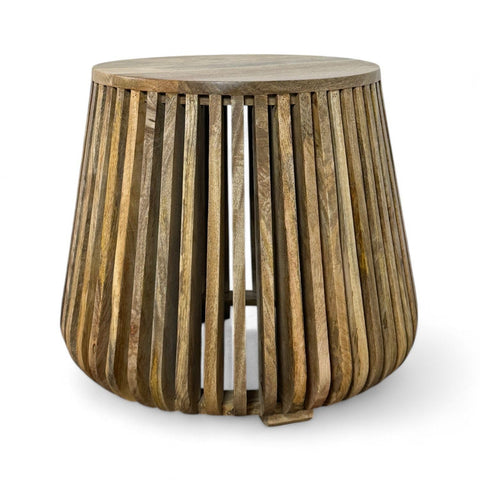 Carolina Chair & Table Cascade 24? x 21? Slatted Bell Shaped Side Table – Solid Acacia Wood Accent Table with Layered Open Slats - Fully Assembled Round End Table for Living Room, Entryway (Natural)