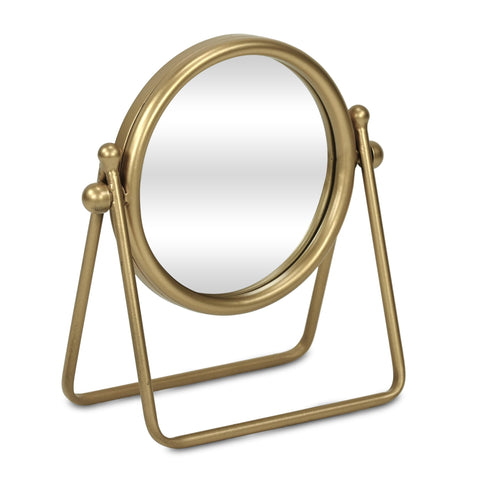 Clarimond 7" Round Swivel Metal Table Mirror – Modern Minimalist Gold Finish – for Living Room Tabletop - by Cheungs