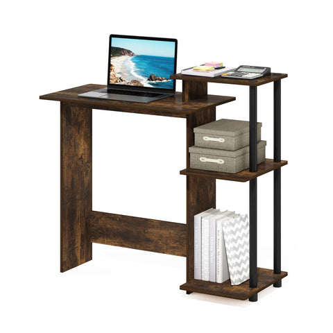 Furinno EFFICIENT Desk, 28.6" Wide Gaming Desk with 3 Open Side Shelves, Laptop Notebook Computer Desk, Office Desk for Home Office, Study Room, Dorm, Bedroom, Amber Pine