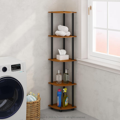 Furinno Turn-N-Tube 5 Tier Multipurpose Corner Display Rack Shelving Unit Light Cherry/Black