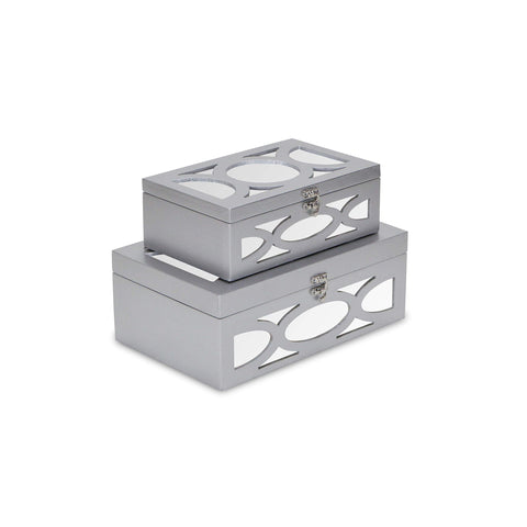 Cheung's 4668-2SV Set of 2 Silver Boxes with Circular Pattern and Side and top Mirror
