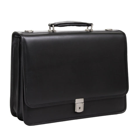 McKleinUSA V Series, Lexington, Top Grain Cowhide Leather, 15" Leather Flapover Double Compartment Briefcase, Black (83545), One Size