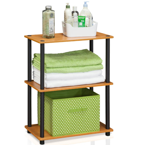 Furinno TURN-N-TUBE Storage Shelves, 3-Tier Book Shelf, Corner Shelf, Toolless Open Shelves, for Organization and Storage, Living Room, Garage, Home Office, Light Cherry