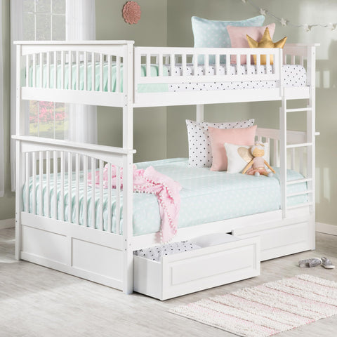 AFI, Columbia Bunk Bed Full Over Full with Raised Panel Bed Drawers, White
