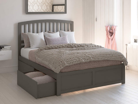 Richmond King Platform Bed with Flat Panel Footboard and Turbo Charger with Urban Bed Drawers in Grey