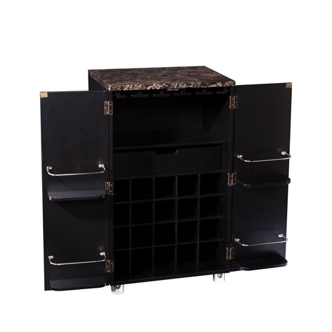SEI Furniture Cape Town Bar Cabinet w/Wine Storage, Faux Marble Countertop with Black Finish