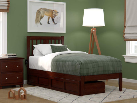 Tahoe Twin Bed with USB Turbo Charger and 2 Drawers in Walnut