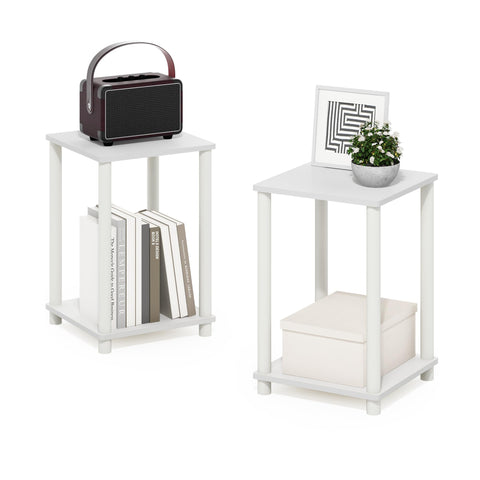 Furinno Turn-N-Tube Side Table Set of 2, 2-Tier Stackable Modern End Table with Open Shelf, Toolless Night Stand, Bedside Table, for Living Room, Bedroom, White