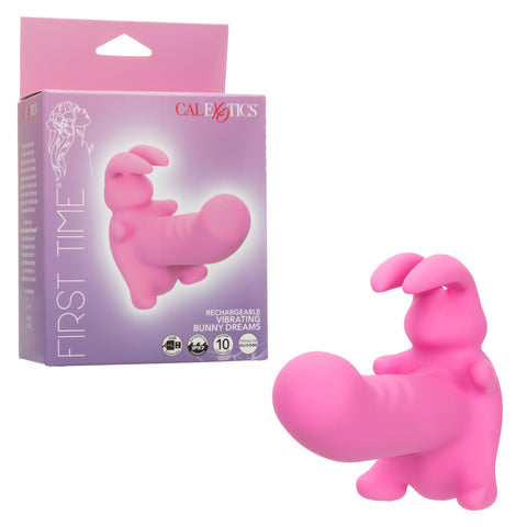 CalExotics First Time Rechargeable Vibrating Bunny Dreams, 10-Function Waterproof Silicone Bunny Self Stimulator with Ridged and Contoured Shaft Pink SE-0003-15-3