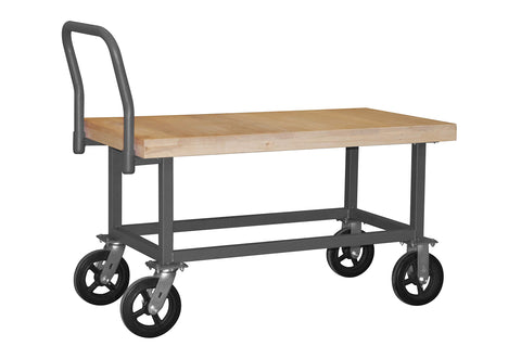 Platform Truck Work Height 14 Gauge 1800 lbs Capacity Wood Shelf 30 x 60 Flush Deck 8 x 2 Mold-On Rubber Casters - (2) Rigid (2) Swivel Gray