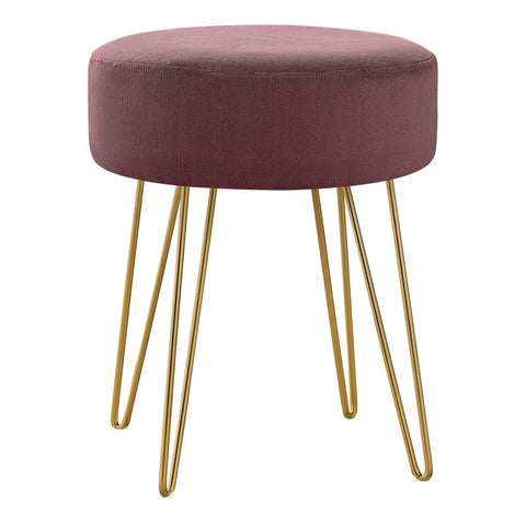 Monarch Specialties I 9001 Ottoman, Pouf, Footrest, Foot Stool, 14" Round, Fabric, Metal Legs, Pink, Gold, Contemporary, Modern