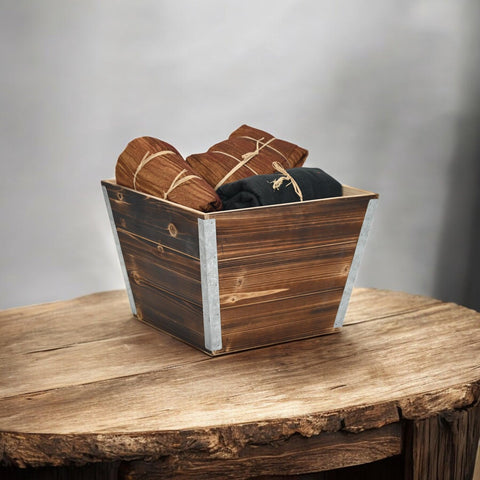 Cheungs Cavorn Tapered Square Planter Bucket - Large Wooden Rustic Planter, 13.75-Inch Brown for Living Room