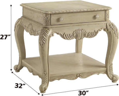 Acme Ragenardus 1 Drawer Wooden End Table with Bottom Shelf in Antique White