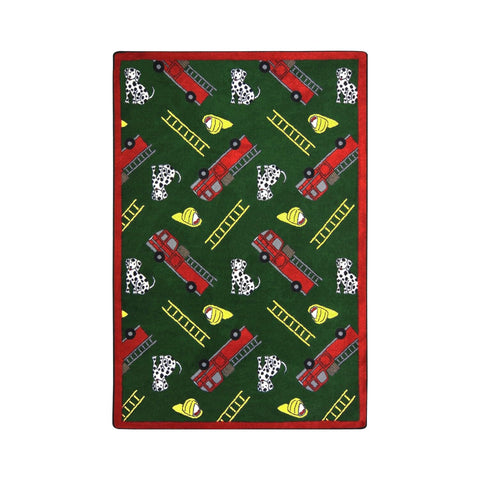 Joy Carpets Hook and Ladder 5'4" x 7'8" Area Rug in Color Green