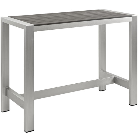 Modway Shore Aluminum Outdoor Patio 60&#34; Rectangle Bar Table in Silver Gray