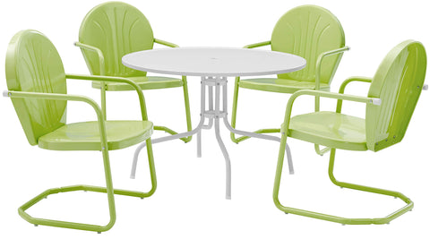 Griffith 5Pc Round Retro Outdoor Dining Set Key Lime Gloss/White Satin - Table & 4 Chairs