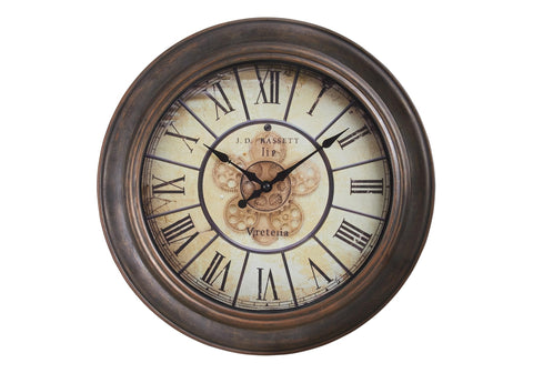 Monarch Specialties I 9081 Clocks, 15" Round, Wall Clock, Antique Brown, Transitional