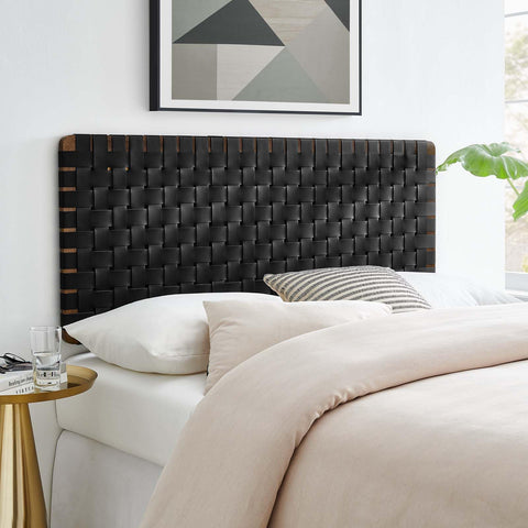 Modway Sparta Vegan Leather Weave Full Headboard in Walnut Black, Faux Leather Full Headboard Only with Wall Mount Design, Double Headboard for Teenager's Bedroom, Guest Room or Small Bedroom