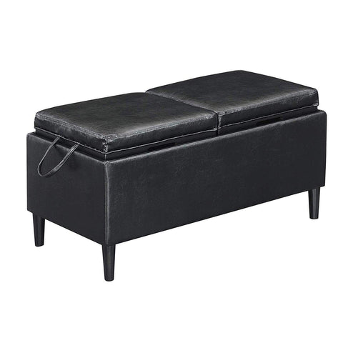 Convenience Concepts Designs4Comfort Magnolia Storage Ottoman with Reversible Trays, Black Faux Leather