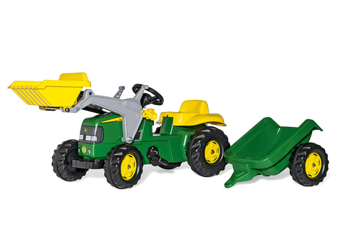 rolly toys John Deere Pedal Tractor with Working Front Loader and Detachable Trailer, Youth Ages 3+