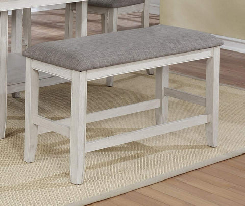Crown Mark Fulton Grey Fabric/White Wood Counter Height Bench