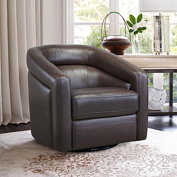 Armen Living Desi Contemporary Swivel Accent Chair in Espresso Genuine Leather