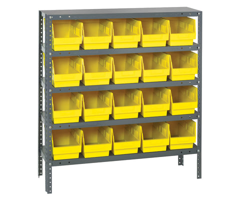 Quantum Storage Systems 1239-202YL Store More Steel Shelving Unit with 6" Shelf Bins, 12" D x 36" W x 39" H, Yellow