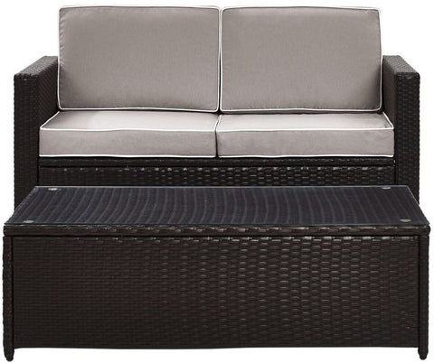 Palm Harbor 2Pc Wicker Outdoor Loveseat Patio Furniture Set Gray/Brown - Loveseat & Coffee Table