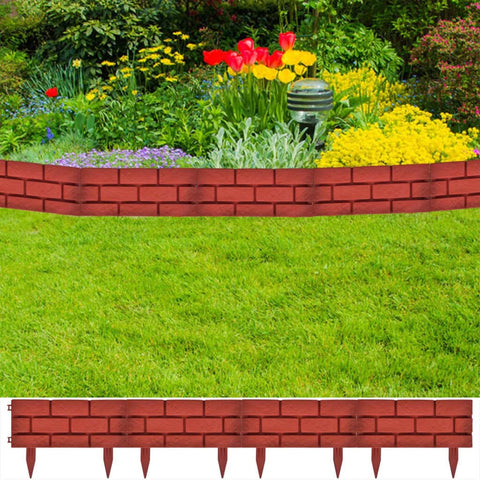 vidaXL 11x Garden Fence Boarder 16.4 ft Fencing Edging Picket Lawn Panel Red