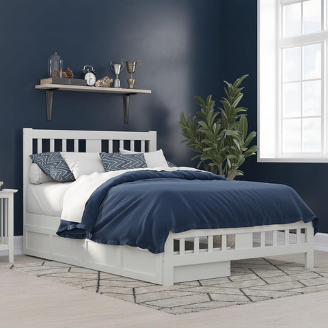 AFI, Tahoe Full Platform Bed with Matching Footboard & Set of 2 Under-Bed Storage Drawers, White