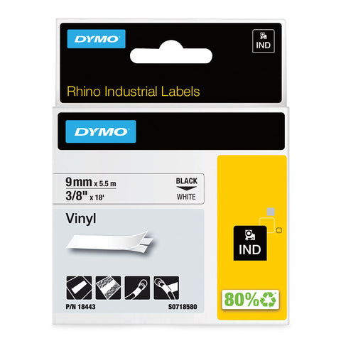 DYMO 18443 3/8" Vinyl Tape Rhino Labels - White, DYMO Authentic