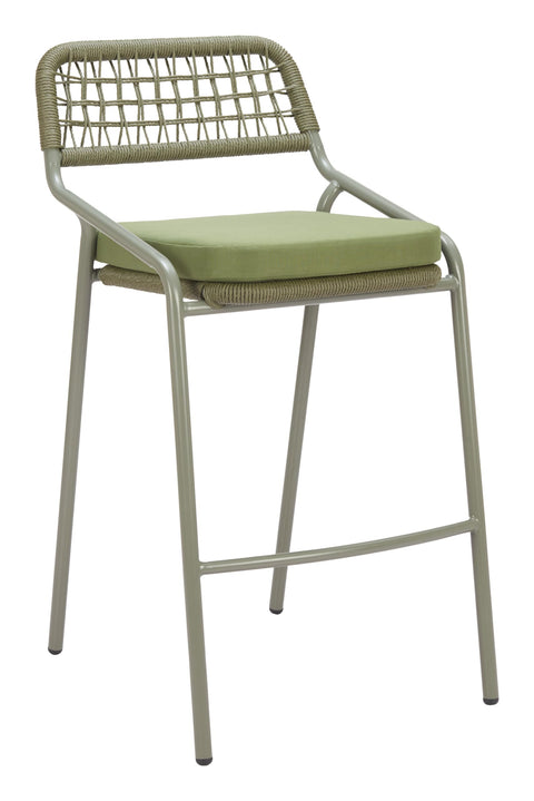 Zuo Rio Barstool (Set of 2) Green, Green Barstool, Modern Style, Outdoor Fabric, Removable and Washable Cushion Cover, Steel, Outdoor Bar, 20.9" W x 24.4" D x 40" H, Non-Stackable