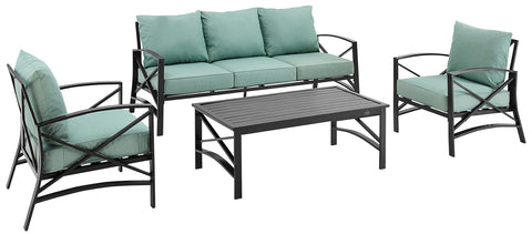 Kaplan 4Pc Outdoor Sofa Patio Furniture Set Mist/Oil Rubbed Bronze - Sofa, Coffee Table, & 2 Arm Chairs