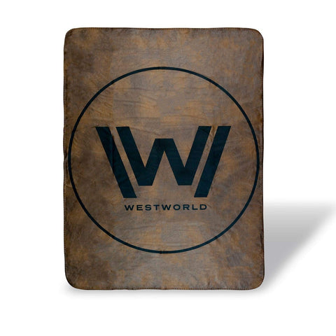 JUST FUNKY Westworld Faux Leather and Fleece Logo Throw Blanket, 45" X 60"